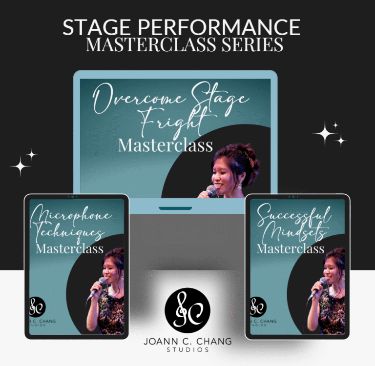 Promotional image for Stage Performance Masterclass, featuring details on overcoming stage fright.