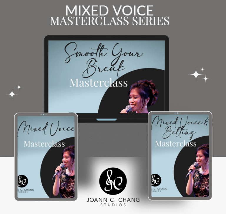 Promotional image for Mixed Voice Masterclass Series, showcasing lessons.