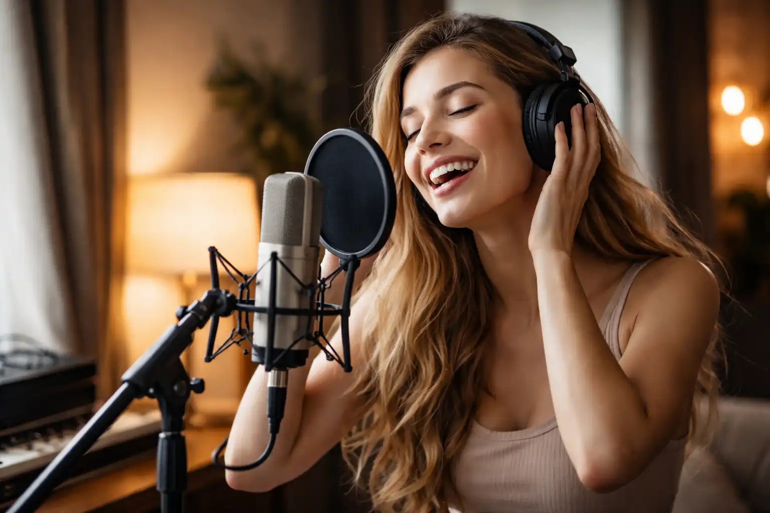 Girl Recording Vocals at home