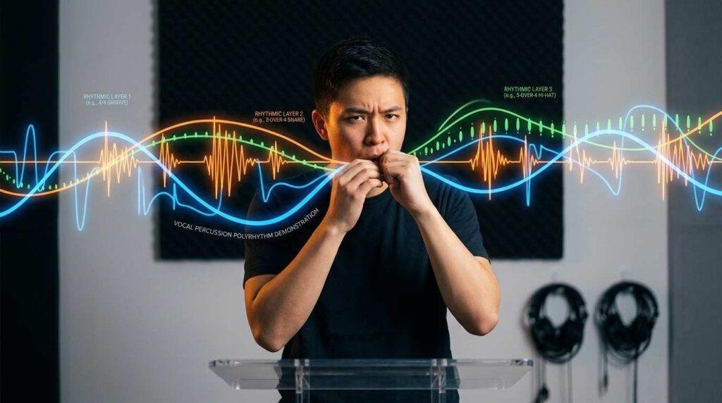 An artist creating vocal polyrhythm examples in songs