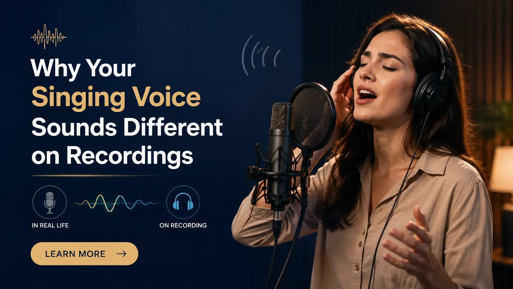 Singer recording vocals in a studio to explain why singing voices sound different on recordings.